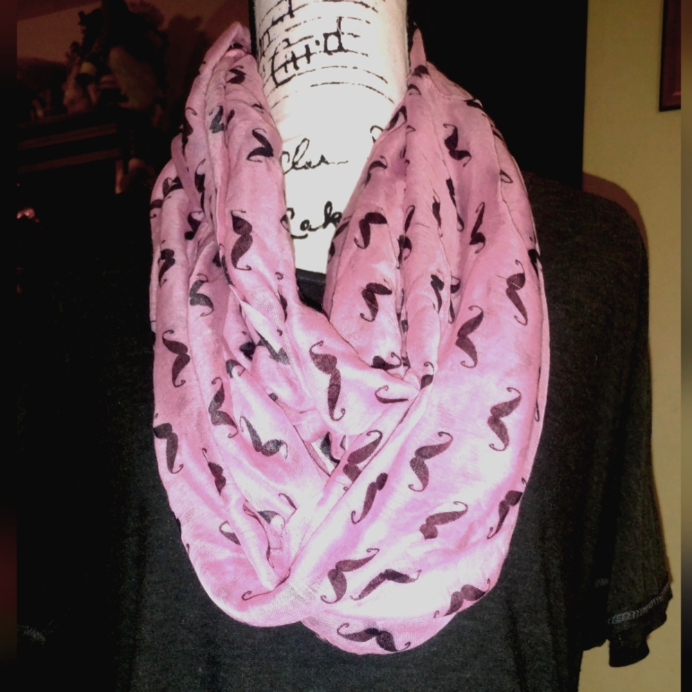 Pink Mustache Print Infinity Scarf #10